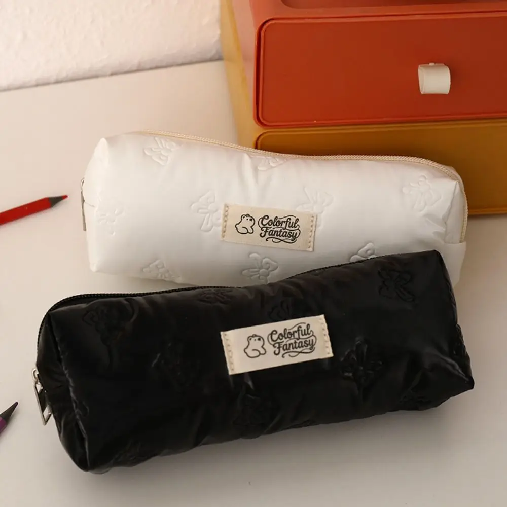 Portable PU Waterproof Pen Bag Bowknot Patterns Large Capacity Stationery Bag Pencil Case Back to School