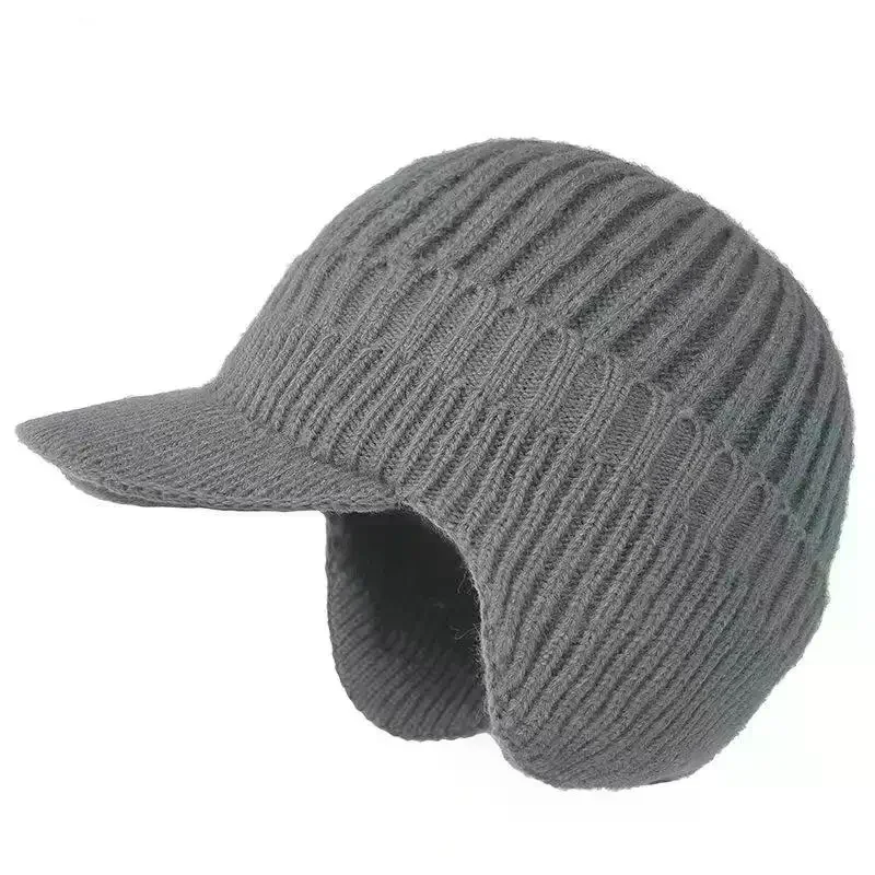 Winter Warm Knitted Beanie With Brim And Ear Flap Warm Fleece Lined Beret Cap For Men For Outdoor Cycling Warm Daily Commuting