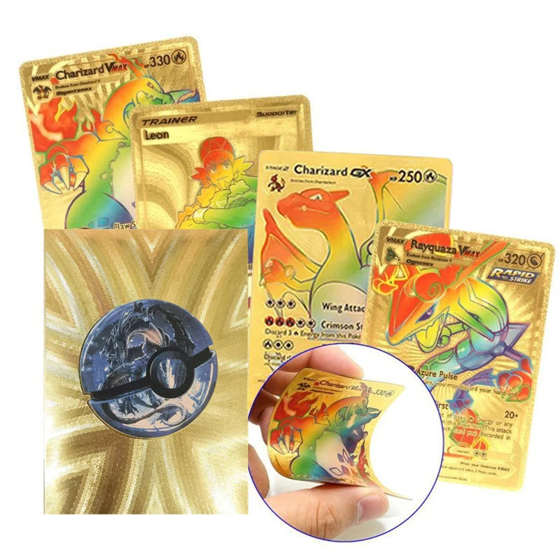 55Pcs Pokemon Rainbow Card Charizard Pikachu Arceus Gold Foil Silver Black English VSTAR VMAX Card Rare Battle Collection Cards