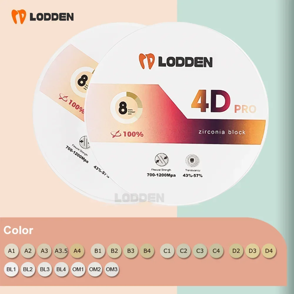 Lodden 4D PRO Zirconia Dental Lab Zirconia Multilayer Block Disc for CAD CAM Vita 16 Colors 98mm Dental Dentistry Material