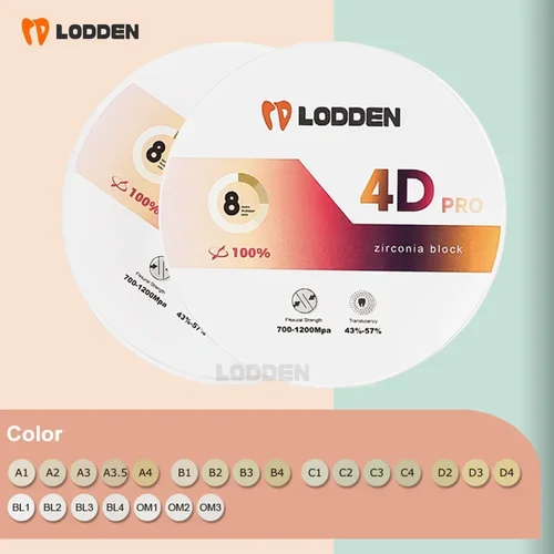 Lodden 4D PRO Zirconia laboratorio Dental disco de bloque multicapa de Zirconia para CAD CAM Vita 16 colores 98mm Material de odontología Dental
