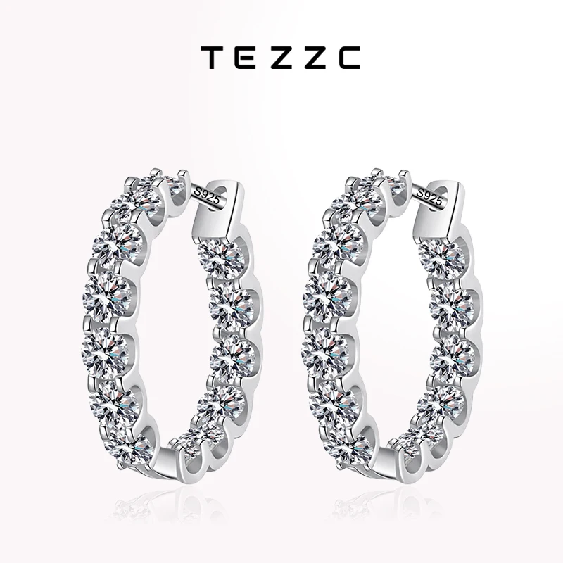 

Tezzc 3mm Full Moissanite Earrings for Women 925 Silver with Gold Plated Sparkling Lab Diamond Hoop Earring Jewelry Pass Tester