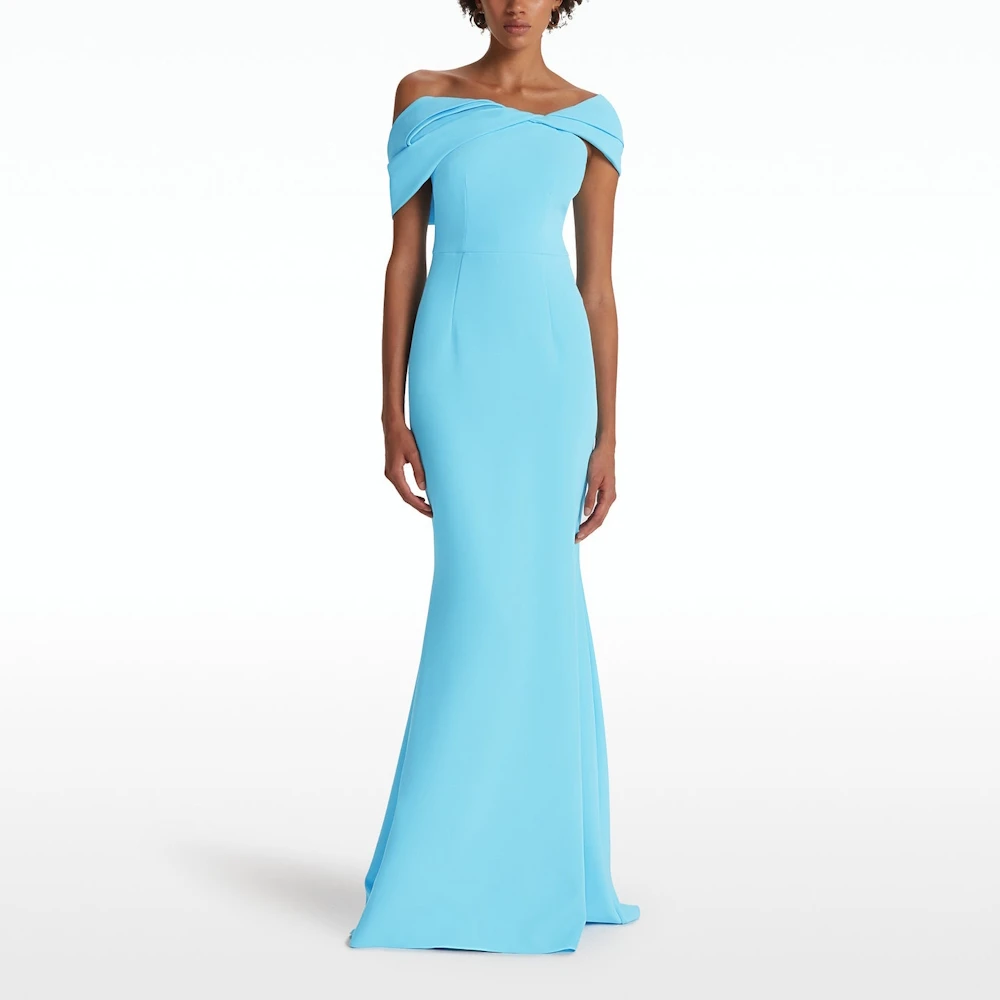 Muloong Sky Blue Off-shoulder Dress with Asymmetric Shoulder Drape Party Dress Floor Length Mermaid Luxury Evening Dress 2023