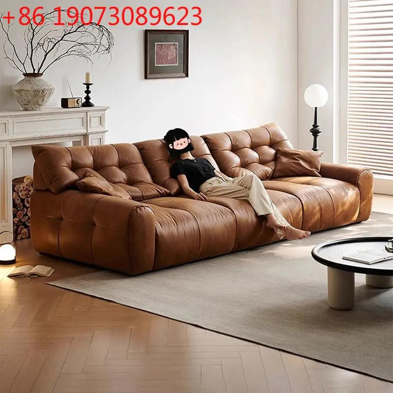 

Итальянский минималистичный кожаный диван из натуральной кожи черного цвета для гостиной, прямой, из первоклассной воловьей кожи с эффектом масляного воска, дизайнерский диван.