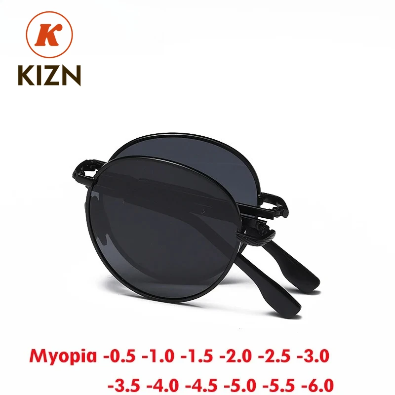 

KIZN Ретро складные солнцезащитные очки для близорукости для женщин и мужчин, поляризационные очки для вождения, оптика по рецепту, UV400, модные очки от -0,50 до -6,0