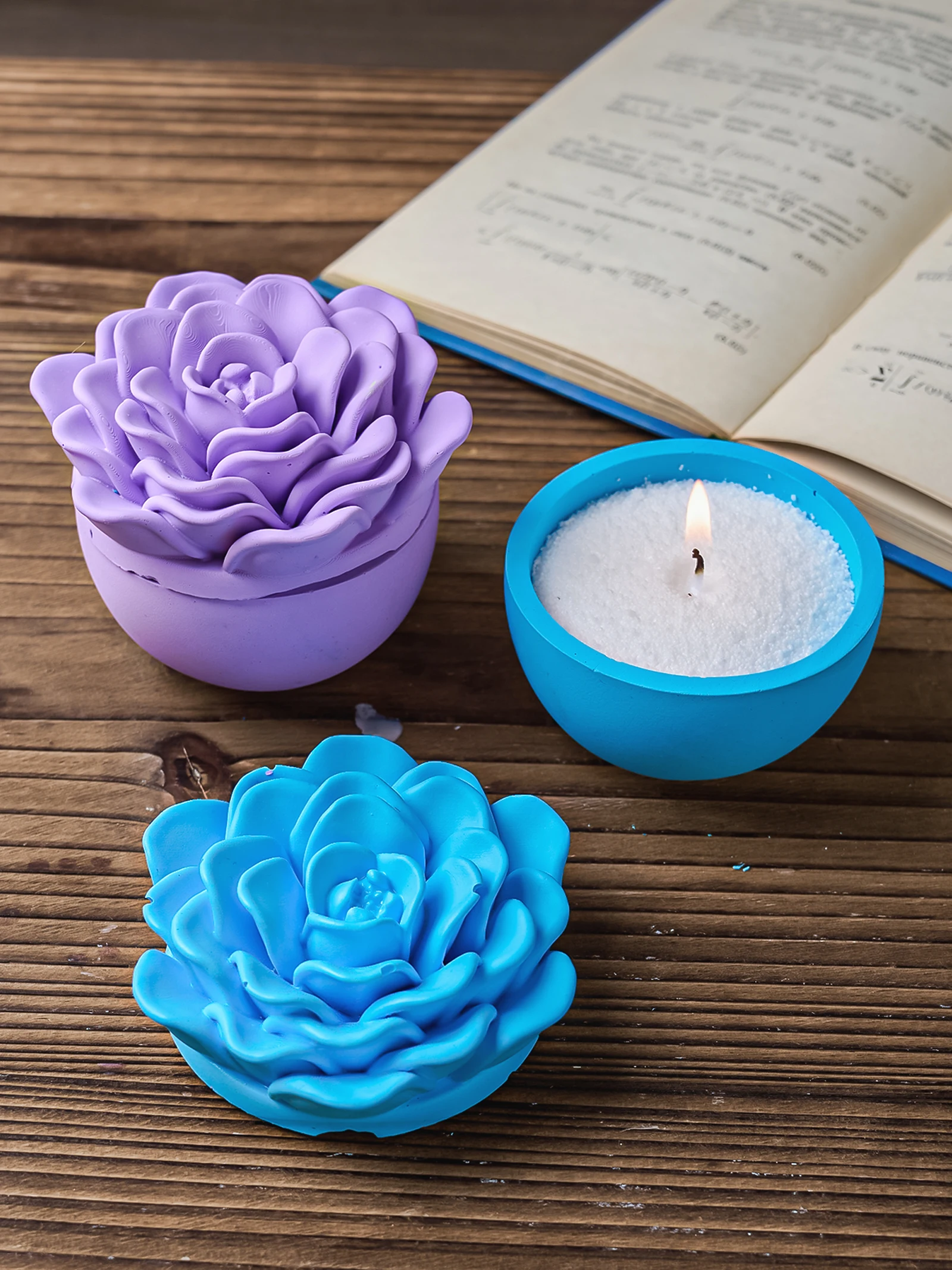 3D Rose Flower Candle Jar Silicone Mold with Lid Peony Jewelry Storage Box Crafts Making Plaster Resin Casting Molds Home Decor — zdjęcie 6