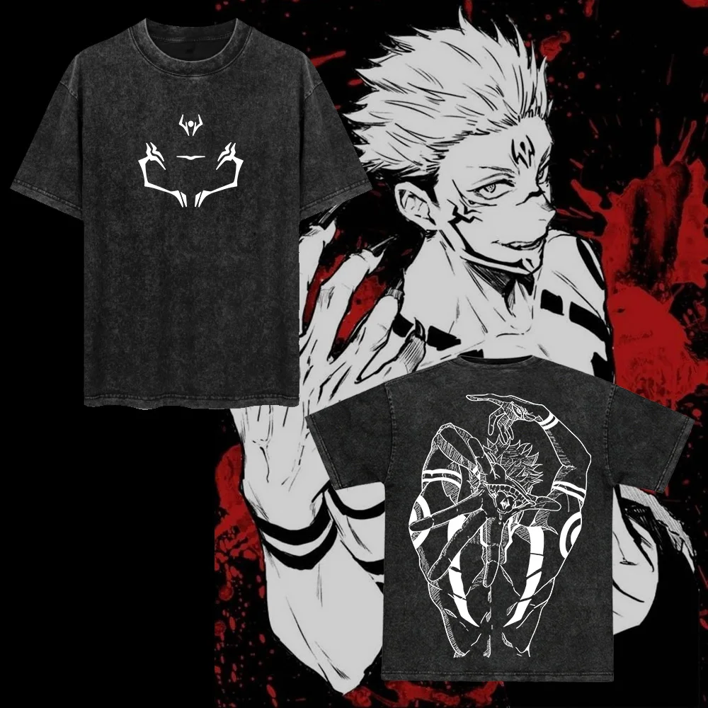 

Ryomen Sukuna Signature Series Retro-Style Washed T-Shirt with Double-Sided Print (Unisex Oversized Fit) – *Jujutsu Kaisen*