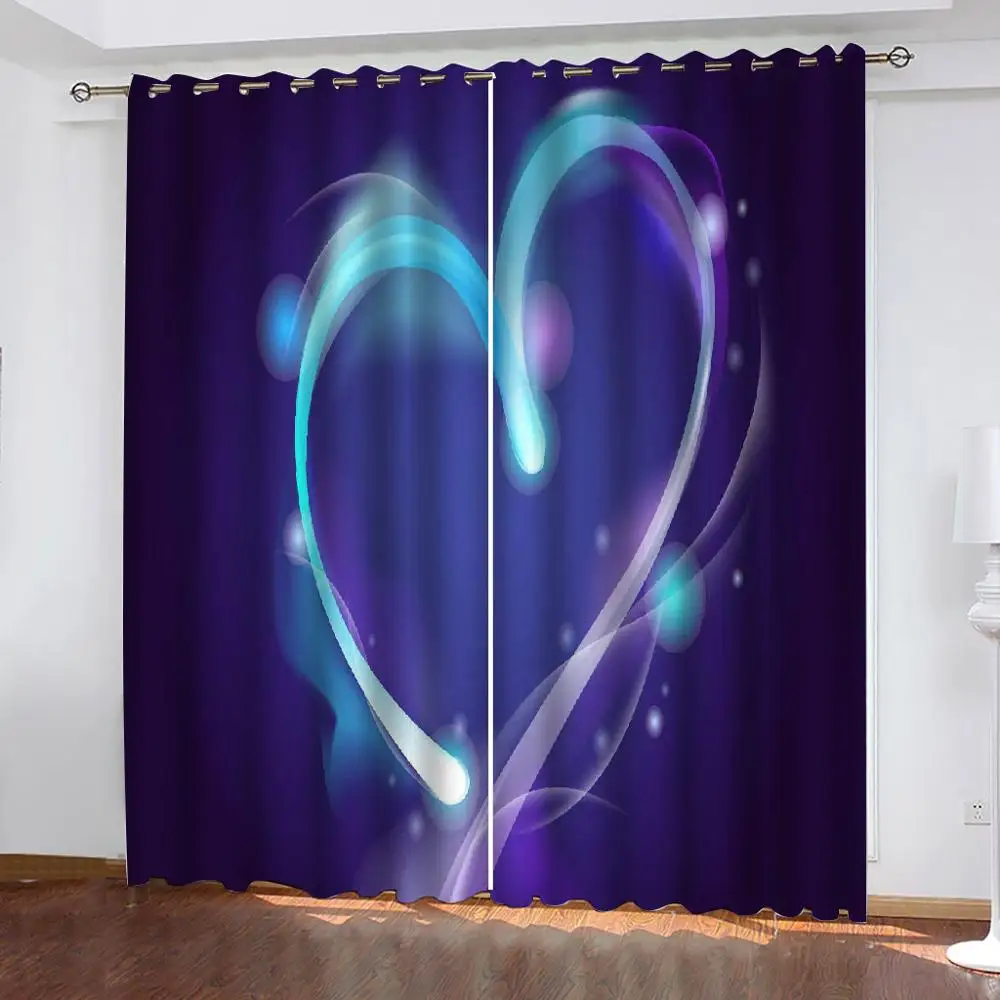 Customized size Luxury Blackout 3D Window Curtains purple blackout heart curtains personality curtains