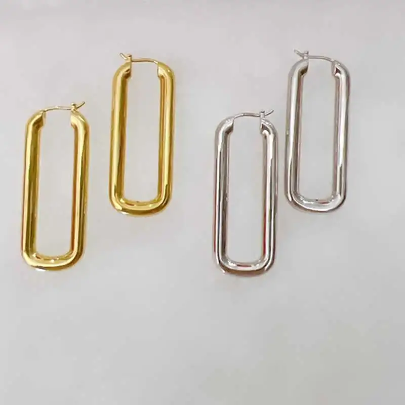 Solid 18K Yellow Gold Earrings AU750 Gold Geometry Dangle Earrings for Women