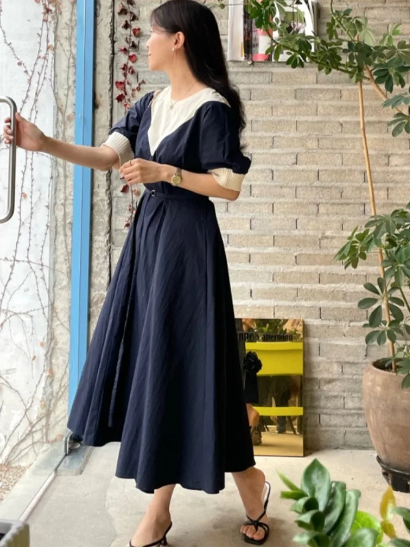 Longue épissure douce Dr Dongda Gate INS Ladylike plissé Midi Dr imprimé Floral f Sve ronde Ne X-ape Silhouette