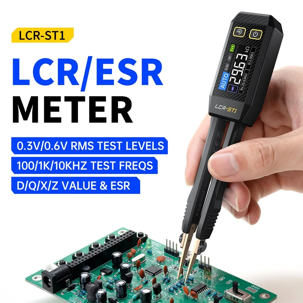 FNIRSI LCR-ST1 Pinzas medidoras LCR de 10 KHz, mini probador SMD inteligente, análisis de componentes electrónicos con reconocimiento automático de componentes