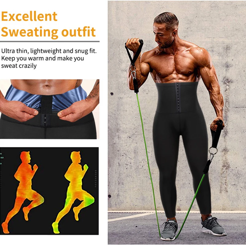 Trajes de Sauna moldeador de cuerpo de cintura alta para hombre, pantalones, mallas para el sudor, pantalones de compresión adelgazantes, pantalones de ejercicio de entrenamiento térmicos para pérdida de peso