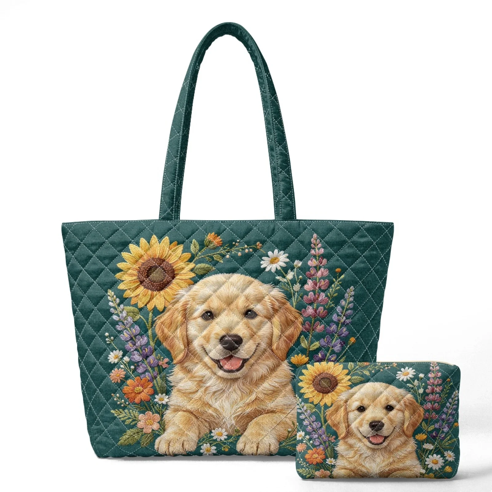 Coloranimal Vibrant Floral 2 Pieces Portable Quilted Tote Bag with Cosmetic Pouch for Business New Trend