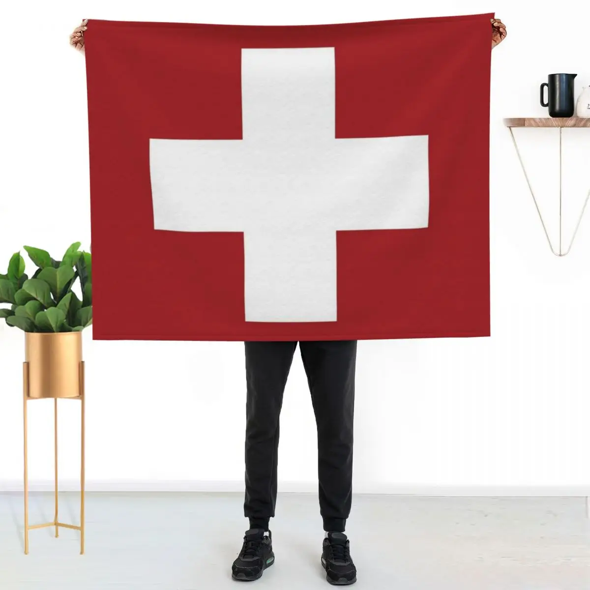 Swiss Cross Red Throw Blanket Sofa Decorative Sofa christmas decoration Loose Sleeping Bag Comforter Blankets