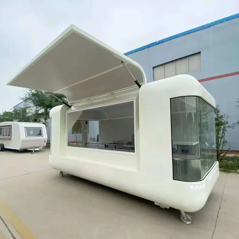 Round Food Trailer Concession Cart Mobile Kitchen Interior Customization For Pizza Burger Tacos Street Food Vending Business