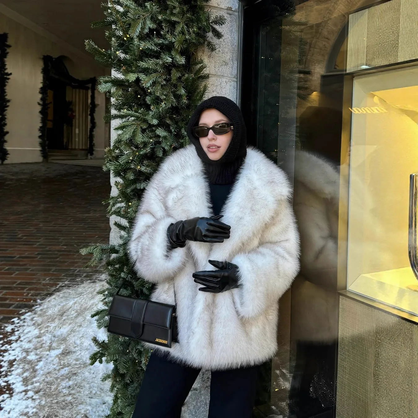 KIDCRKJ Women Winter Artificial Fur Jacket Notched Collar Gradient Warm Female Mink Fur Coat Versatile Lady Imitation Fur Coat