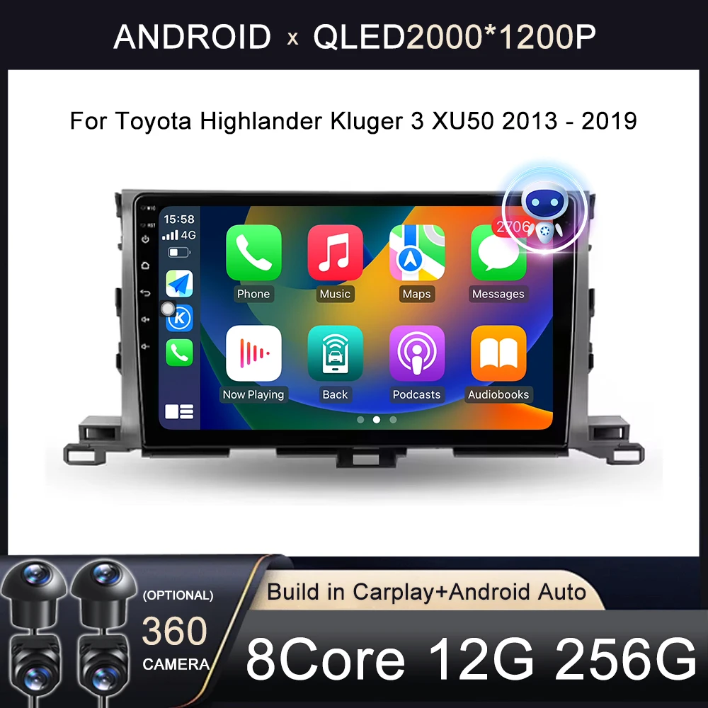 

GPS-навигатор для Toyota Highlander Kluger 3 XU50 2013-2019, автомобильное радио, мультимедийный видеоплеер, Android, автомобильный Carplay, 4G, Wi-Fi