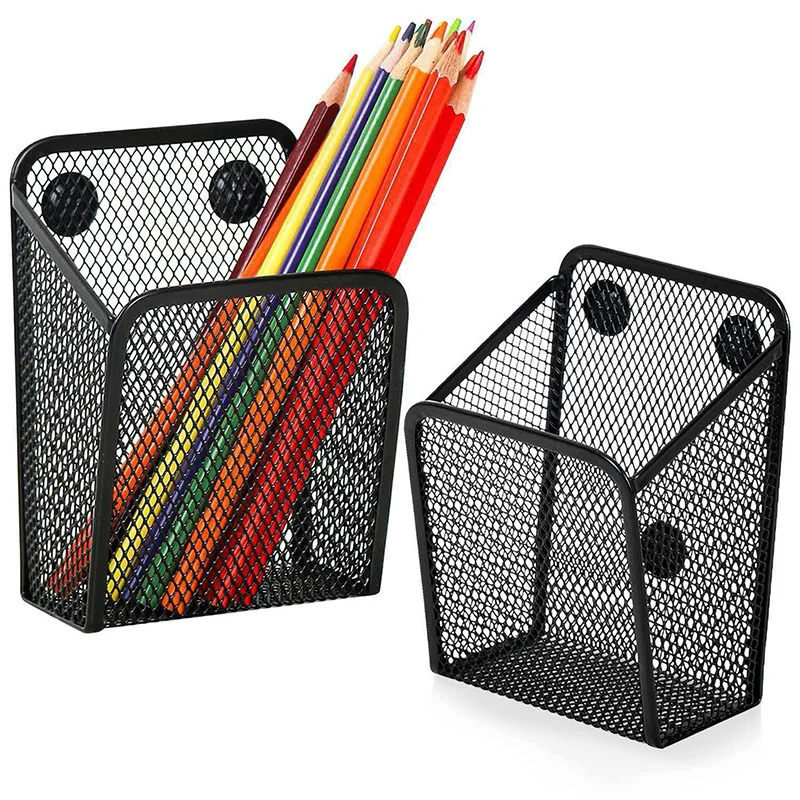 Strong Magnetic Mesh Desktop Pen Holder & Storage Basket - File Organizer for Refrigerator Lockers, Metal Stationery