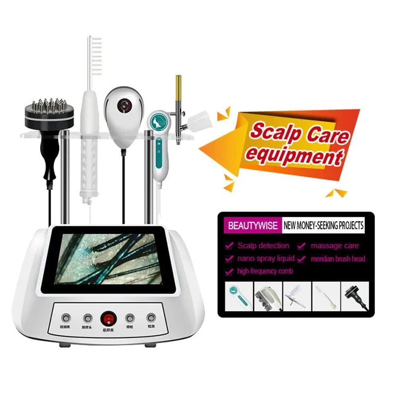 

Desktop Scalp Health Analysis Treatment mechine 5 in 1 Greasy Hair Slit Widened Therapy Nano Spray Meridian Brush Scalp Salon