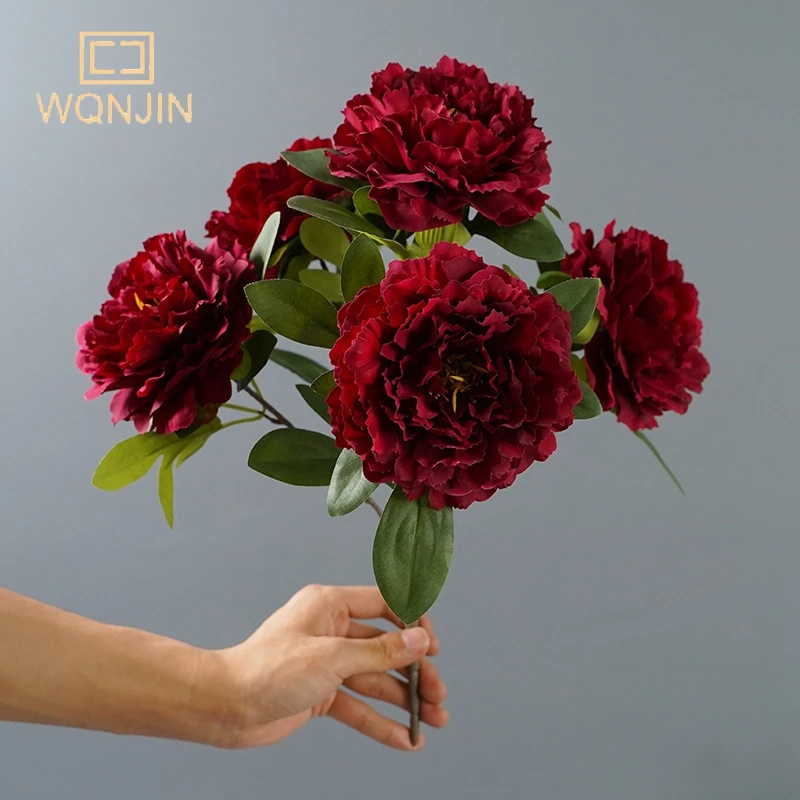 5 Köpfe große rote Seide künstliche Pfingstrose Blumenstrauß Blumen Dekoration Hochzeit Zuhause Tisch große gefälschte Blumen Valentinstag liefert – Detail 13