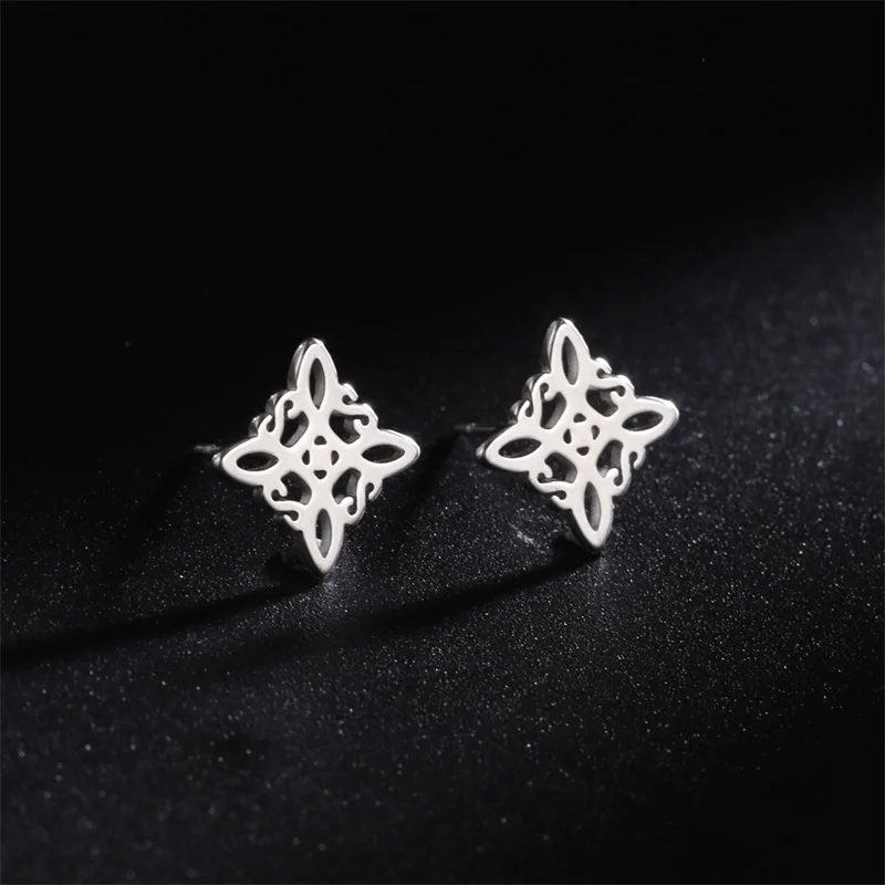 Stainless Steel Witch Knot Stud Earrings for Women Girls Fashion Minimalist Celtic knot Witchcraft Amulet Earrings Jewelry Gifts