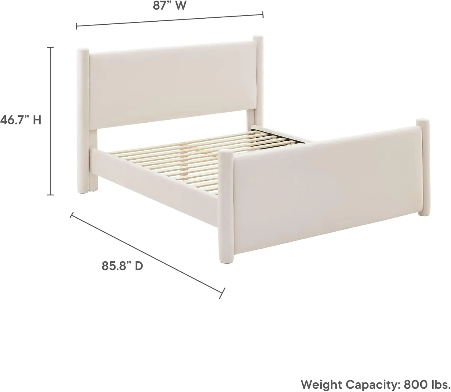 Rael  Platform Bed Frame with Upholstered Headboard and Footboard in Stain-Resistant Performance Velvet Bed with Rounded Posts