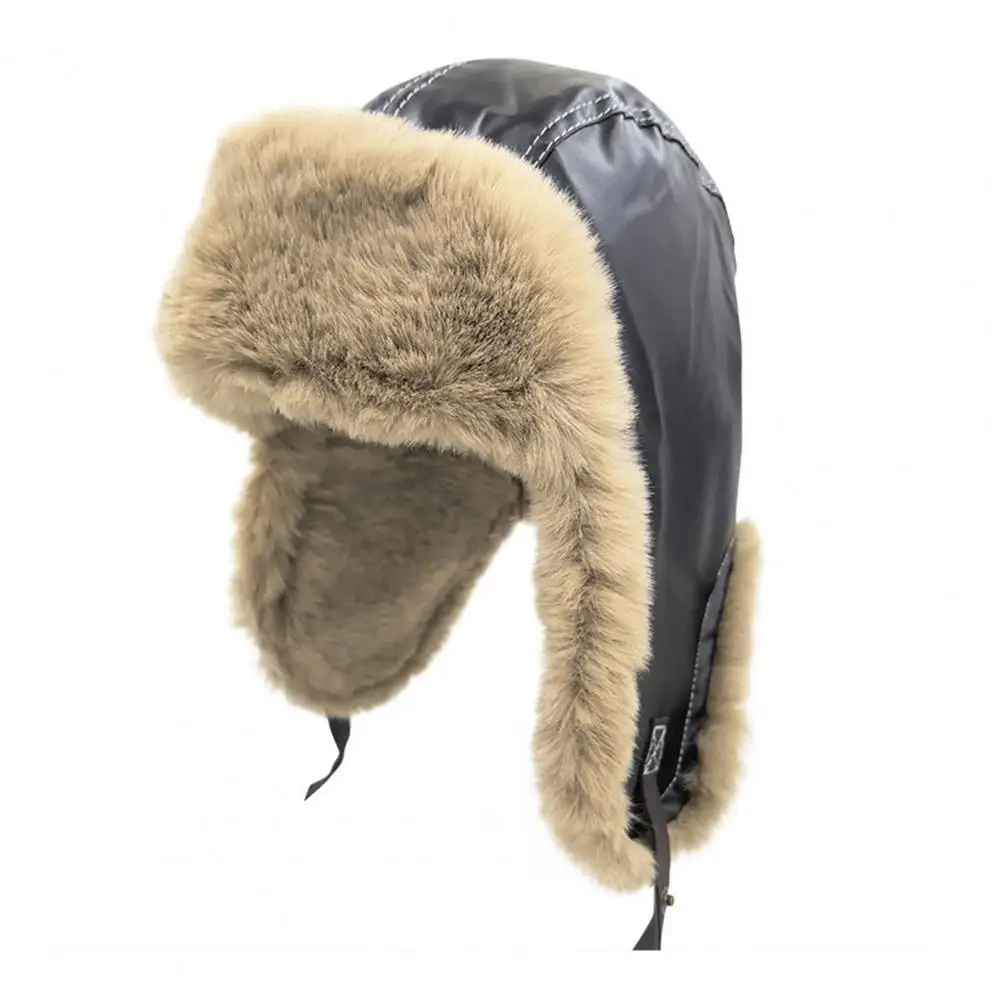 Winter Hat for Men Women, Faux Leather AviatorHat with Faux Fur Ear Flaps Windproof Warm Ski Hat for Outdoor Motorcycle Hunting
