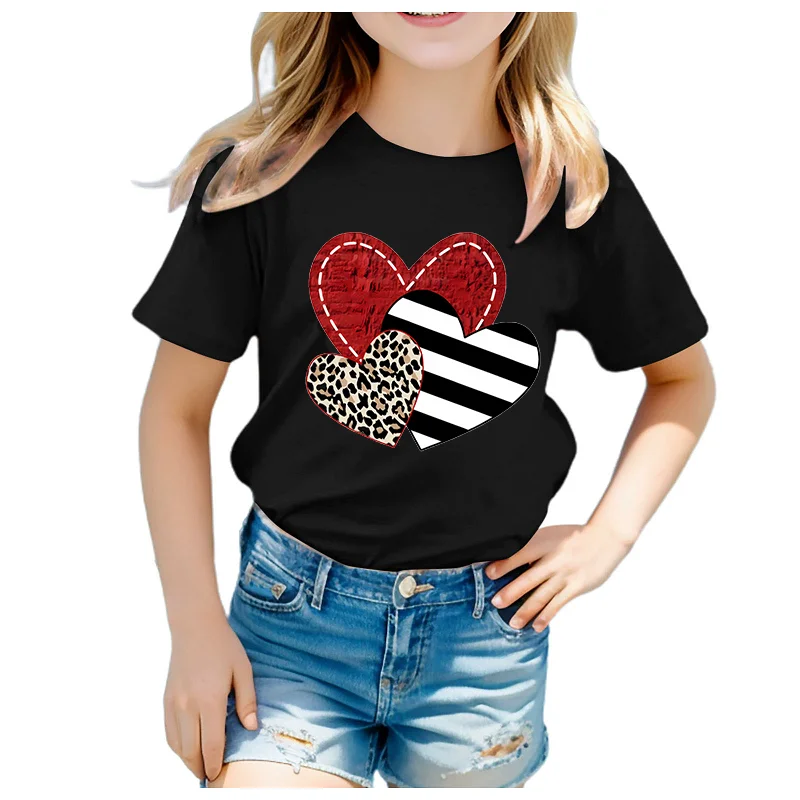 

Hot Sale Heart Love Print Children's Clothing T-shirt Clothing Summer Casual Funny Boys Baby Girls T-shirt Clothes Kids