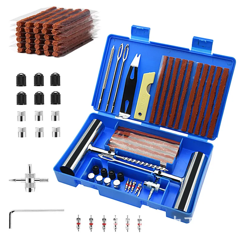 

Cross-border Amazon hot-selling vacuum tire rubber strip with car emergency tool 58-piece set Car tire repair tool set