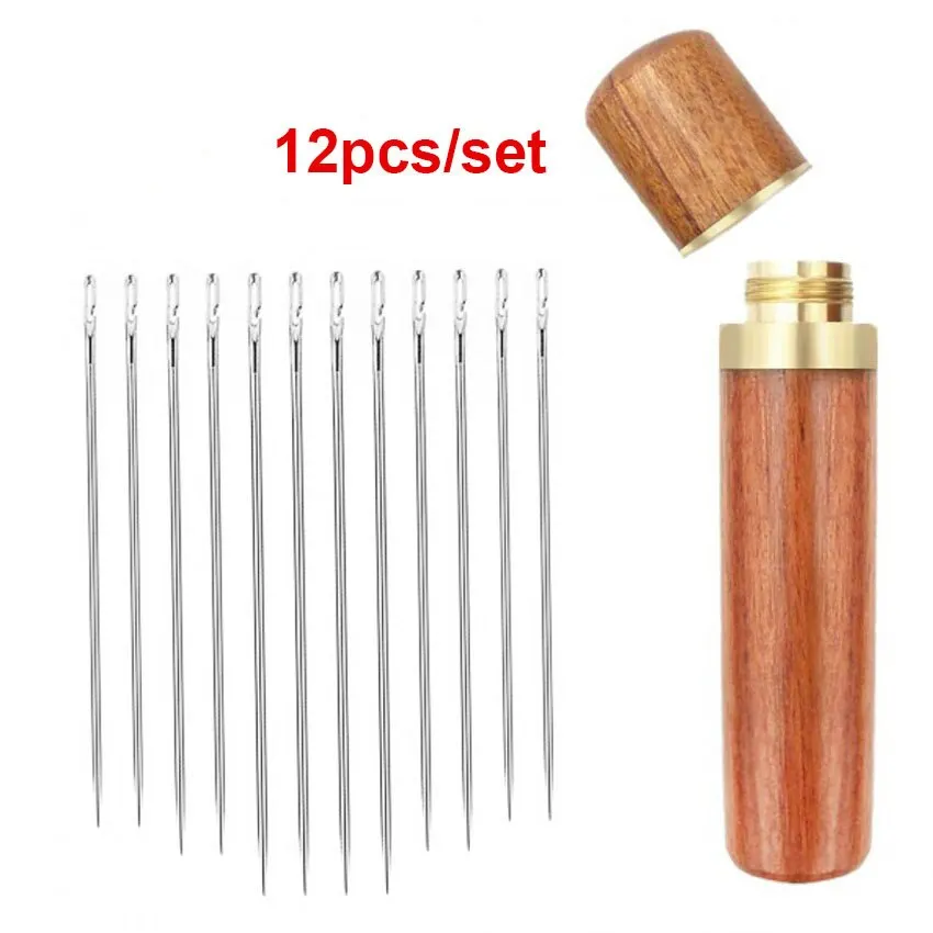 Ferramentas De Costura De Aço Inoxidável, Agulha Cega, Pinos, Cilindro, Bordado, Agulhas De Tricô, Recipiente, Caixas De Armazenamento, 12 Pcs, Conjunto