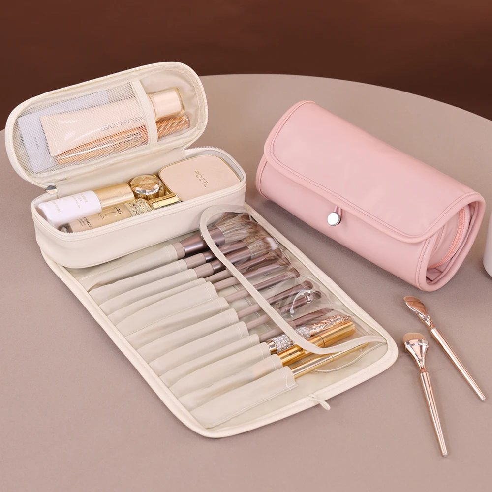 Women Makeup Brush Toiletries Organizer Folding Detachable Cosmetic Storage Pouch Female Large Capacity Portable Cosmetic Case