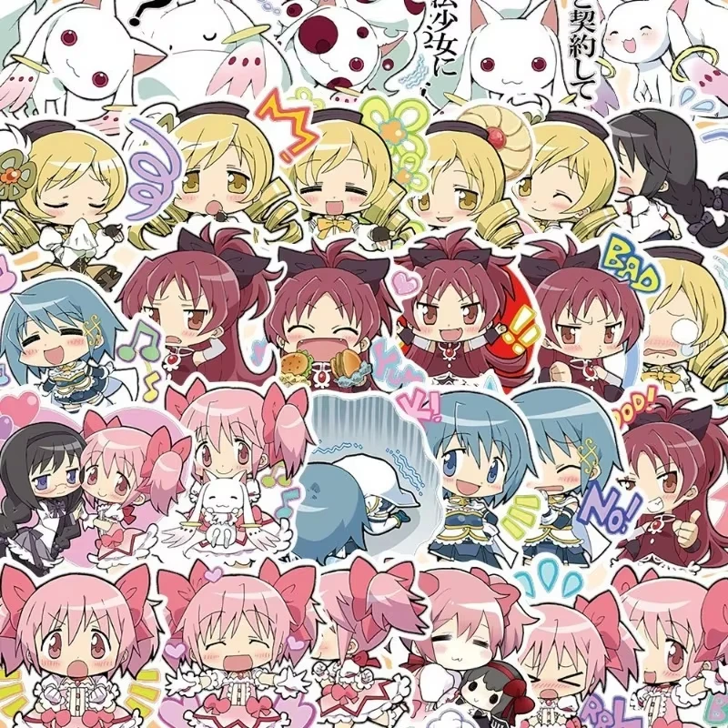 48 Stück Kawaii Anime Puella Magi Madoka Magica Aufkleber Kaname Madoka Akemi Homura Sticker für Laptop Handy Cartoon-Aufkleber