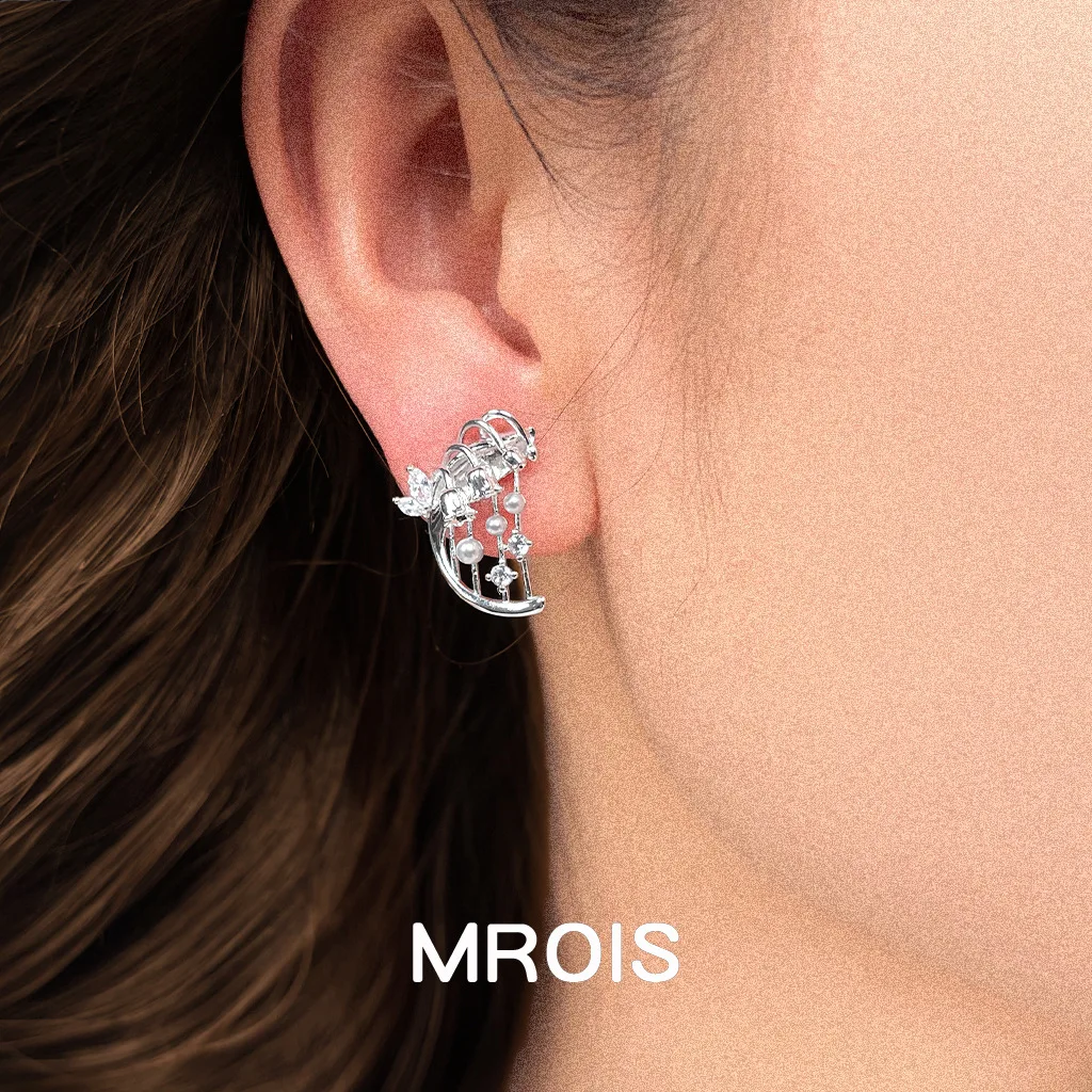 Original Lily of the Valley Harp Thick Plated Real Platinum Color Retaining Zircon Catwalk Fashion Premium Earrings Factory Earr