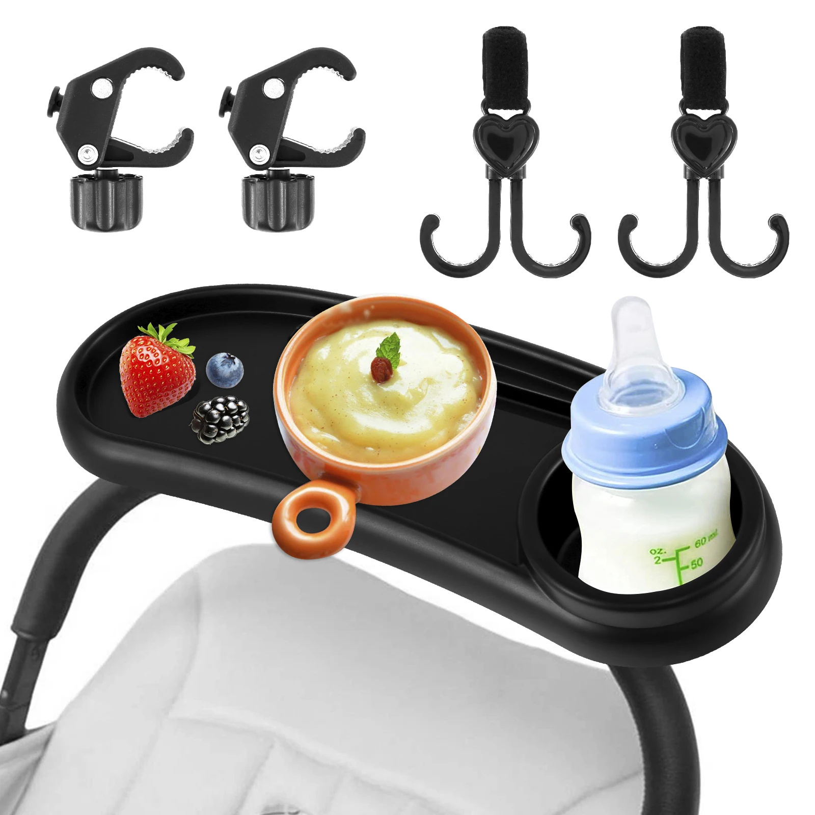 

Stroller Snack Tray with Cup Holder Universal Stroller Food Tray with Adjustable Buckles & Hooks Toddlers Stroller Accessories
