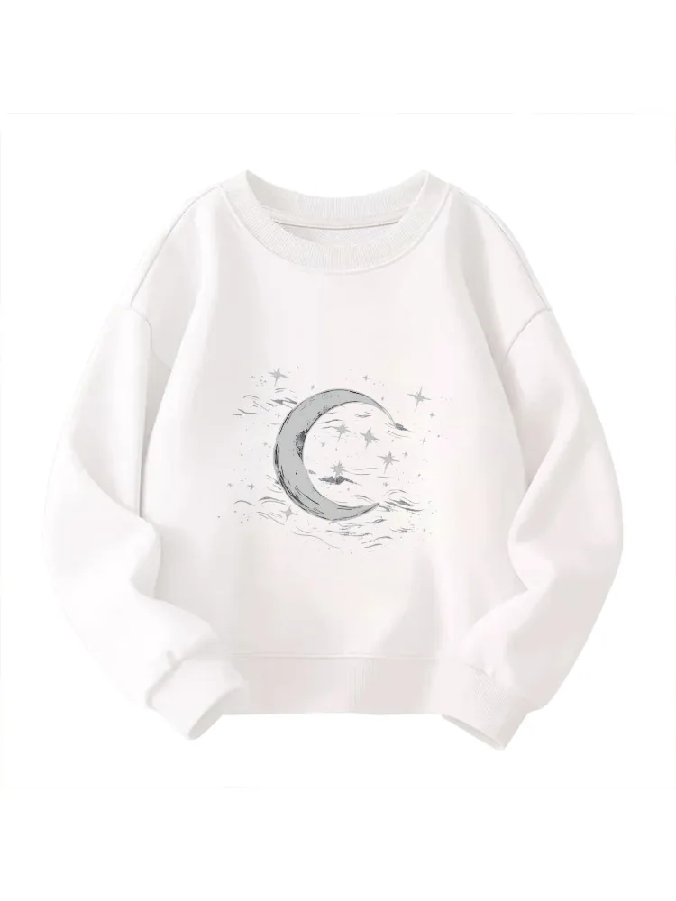 

Толстовка ids с круглым вырезом — белый пуловер с рисунком «Небесная луна и звезды», мягкий повседневный топ мечтательной ночной тематикой