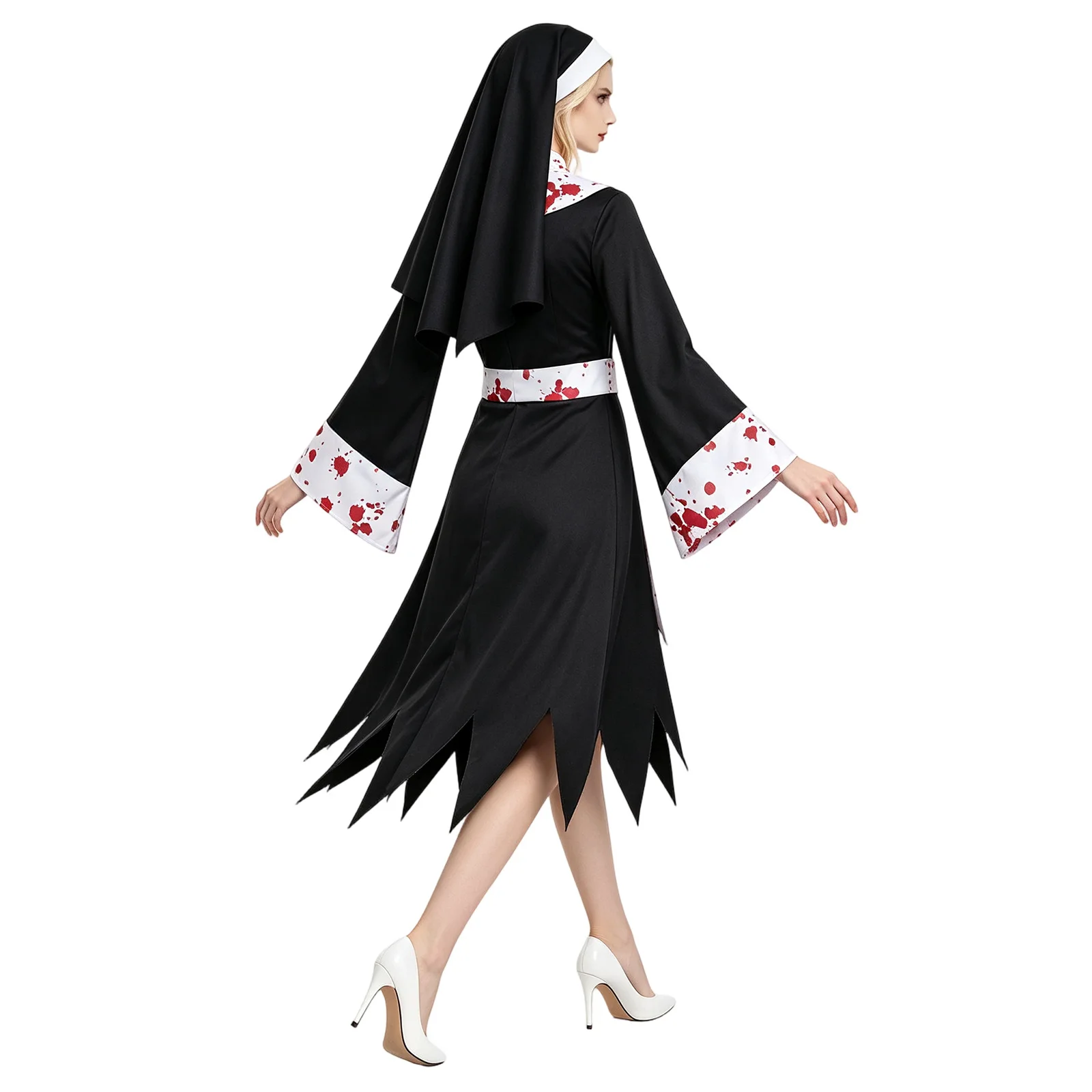 Horror Bloody Alice Cosplay Maid Dress, Zombie Vampire Nurse Nun Costume, Scary Halloween Party Performance Fancy Outfit view 4