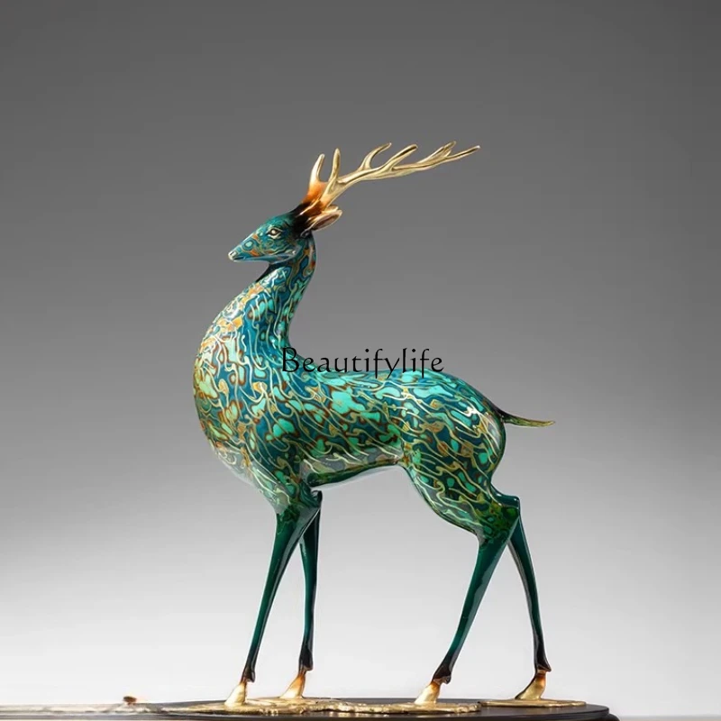 

"Nine-color deer" brass deer copper ornament, new Chinese handicrafts, copper ware, living room entrance decoration