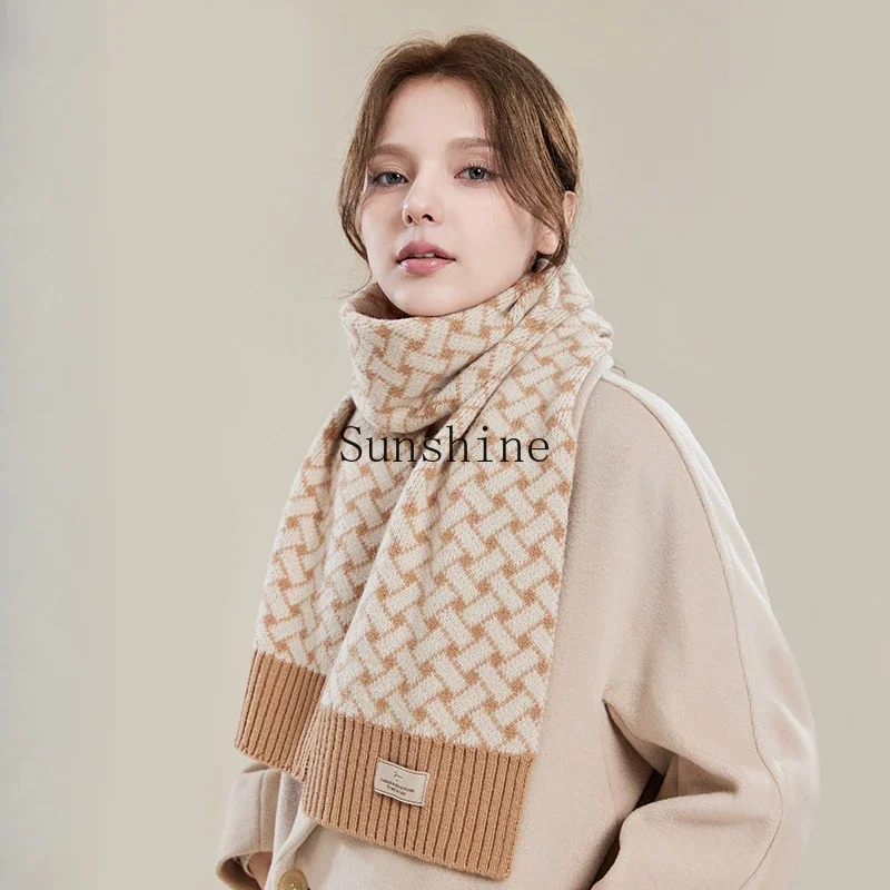 

Autumn and winter versatile thickened warm elders knitted scarf hat set birthday gift