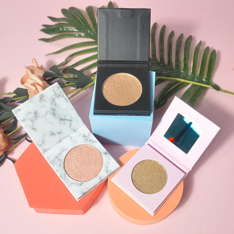 Gold Pressed Powder Highlighter Custom Logo Wholesale 6 Colors Pink White Marble Packaging Highlighter Single Palette