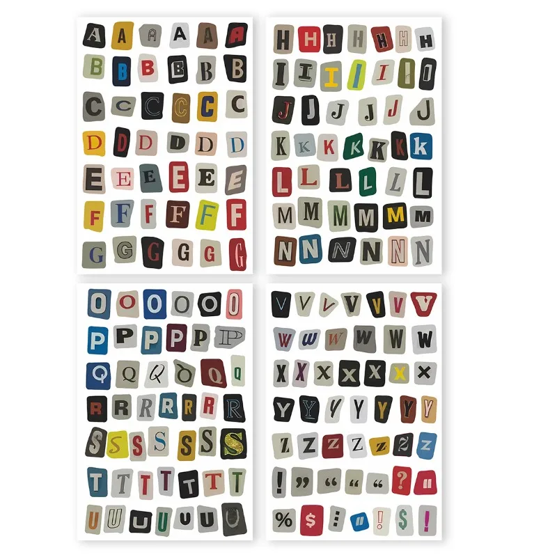

181 PCS Vintage Alphabet Letter Stickers Suitable for Scrapbooking, Journals, Planners - 4 Sheets with A-Z Letters
