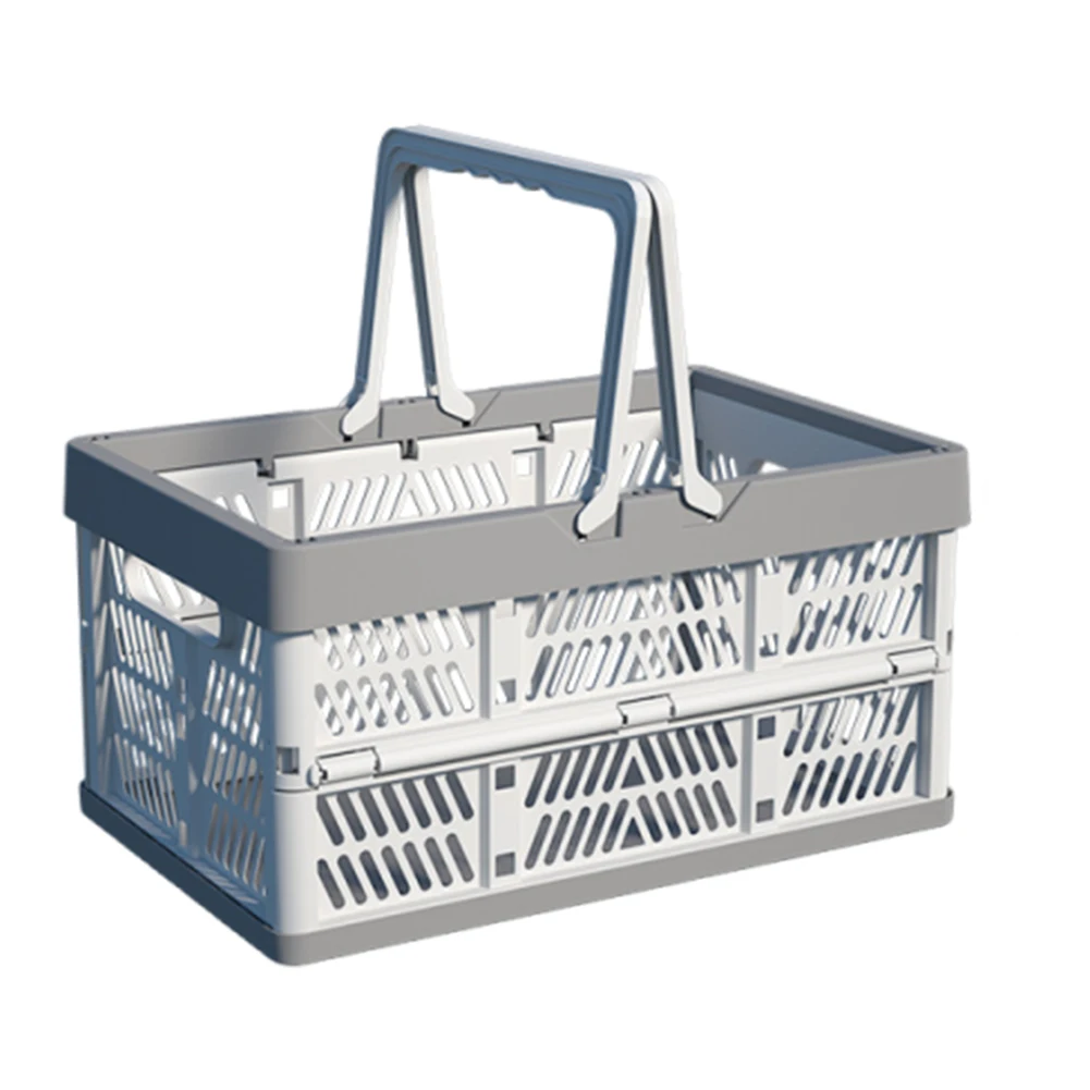 قفص بمقبض بلاستيكي قابل للطي مع سلال تخزين بمقابض كبيرة قابلة للتكديس لغرفة المعيشة في المطبخ وتنظيم سطح المكتب #5