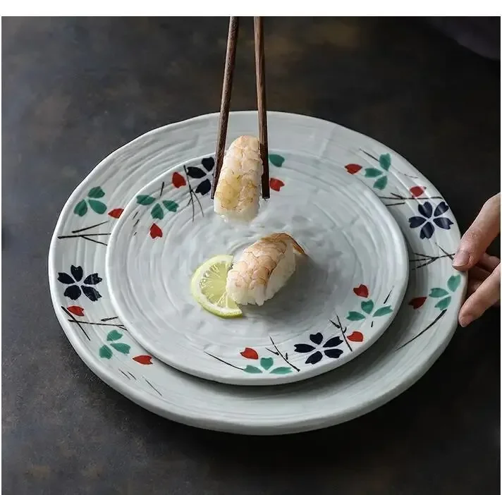 

Japanese Style Ceramic Dinner Plate Household Salad Plant Flower Irregular Kitchen Decoration Tableware
