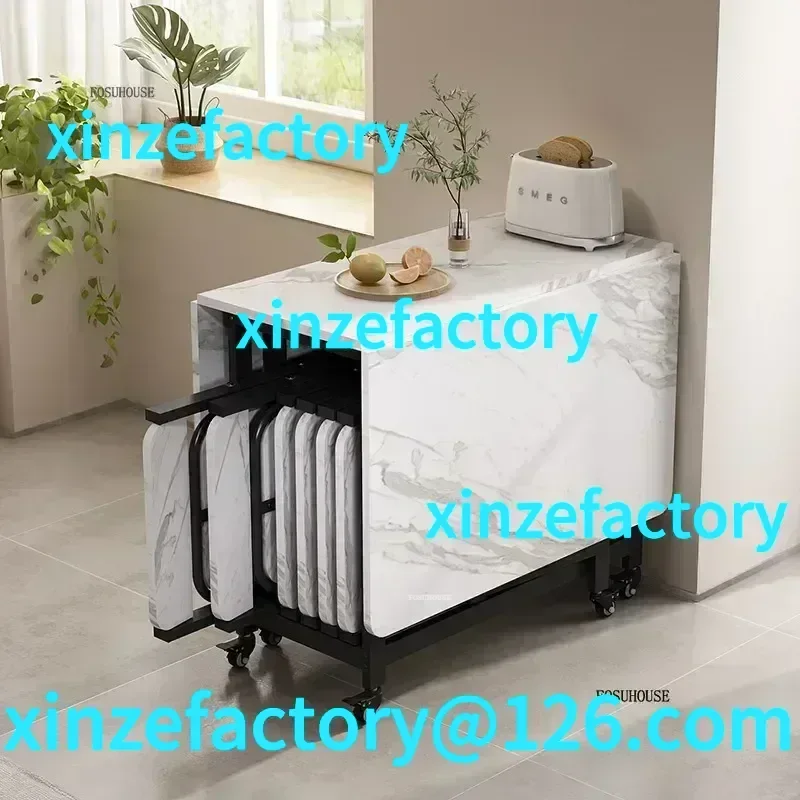 Customizable Folding Dining Table Movable  for 4-6 Person Modern Rectangle Wheels Home