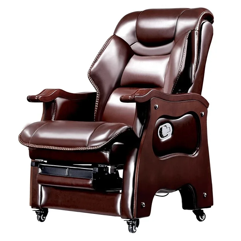 

Boss chair business leather president office massage cowhide class chair solid wood reclining computer chair home