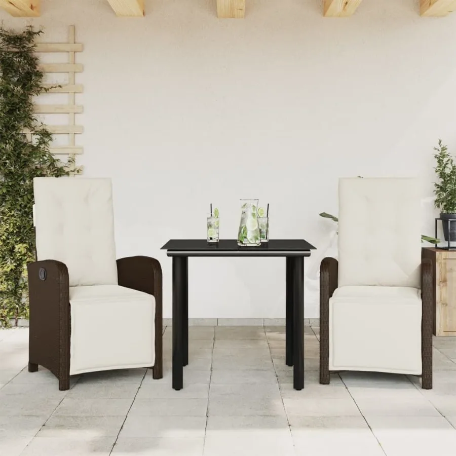

3 Piece Bistro Set with Cushions Brown Poly Rattan