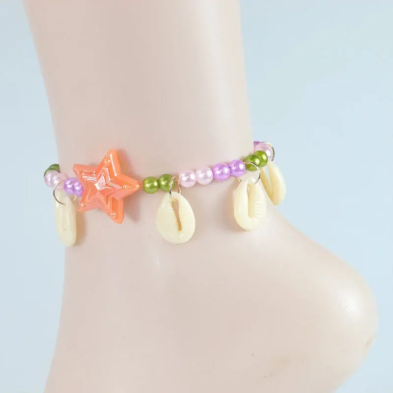 Meetvii Ocean Sea Star Tassel Shell Charm Anklets Imitation Pearl Bead Foot Chain Jewelry