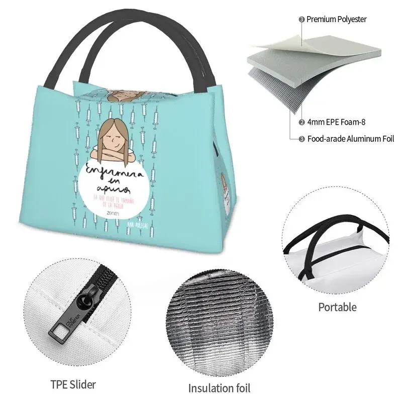 Enfermera En Apuros Doctor Nurse Health Insulated Lunch Bag for Women Portable Cooler Thermal Lunch Tote Work Picnic