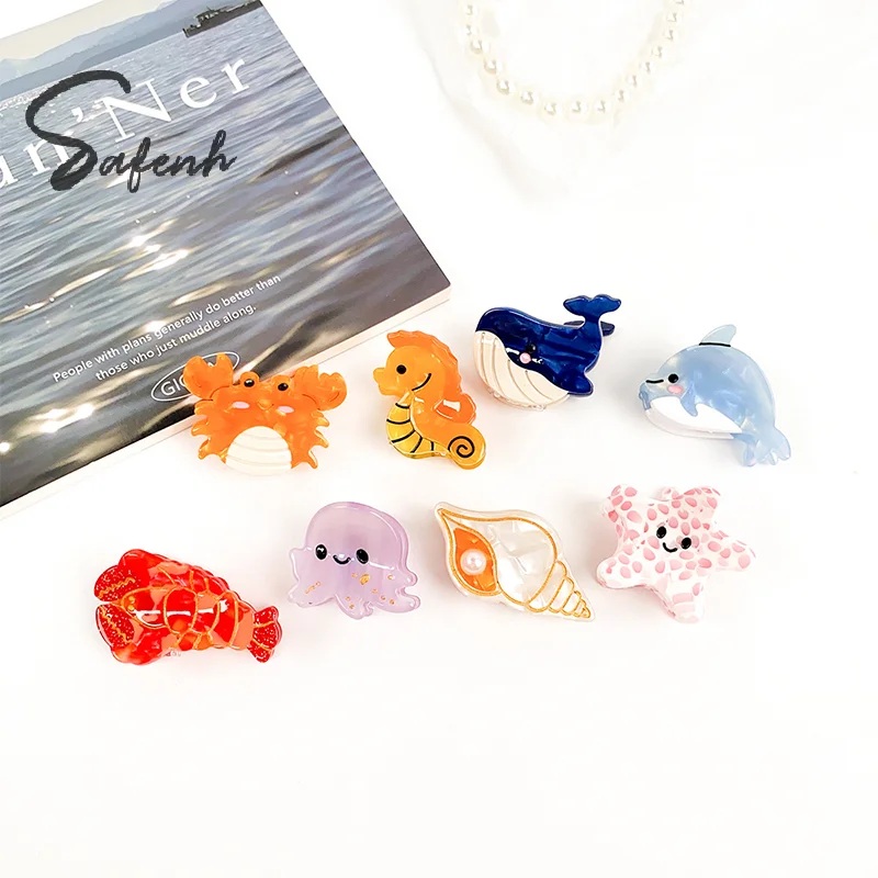 Mini Hair Claw Clips Cute Ocean Animals Crab Whale Sea Shell Starfish Hairpin Side Bangs Clip Sweet Hair Accessories For Women