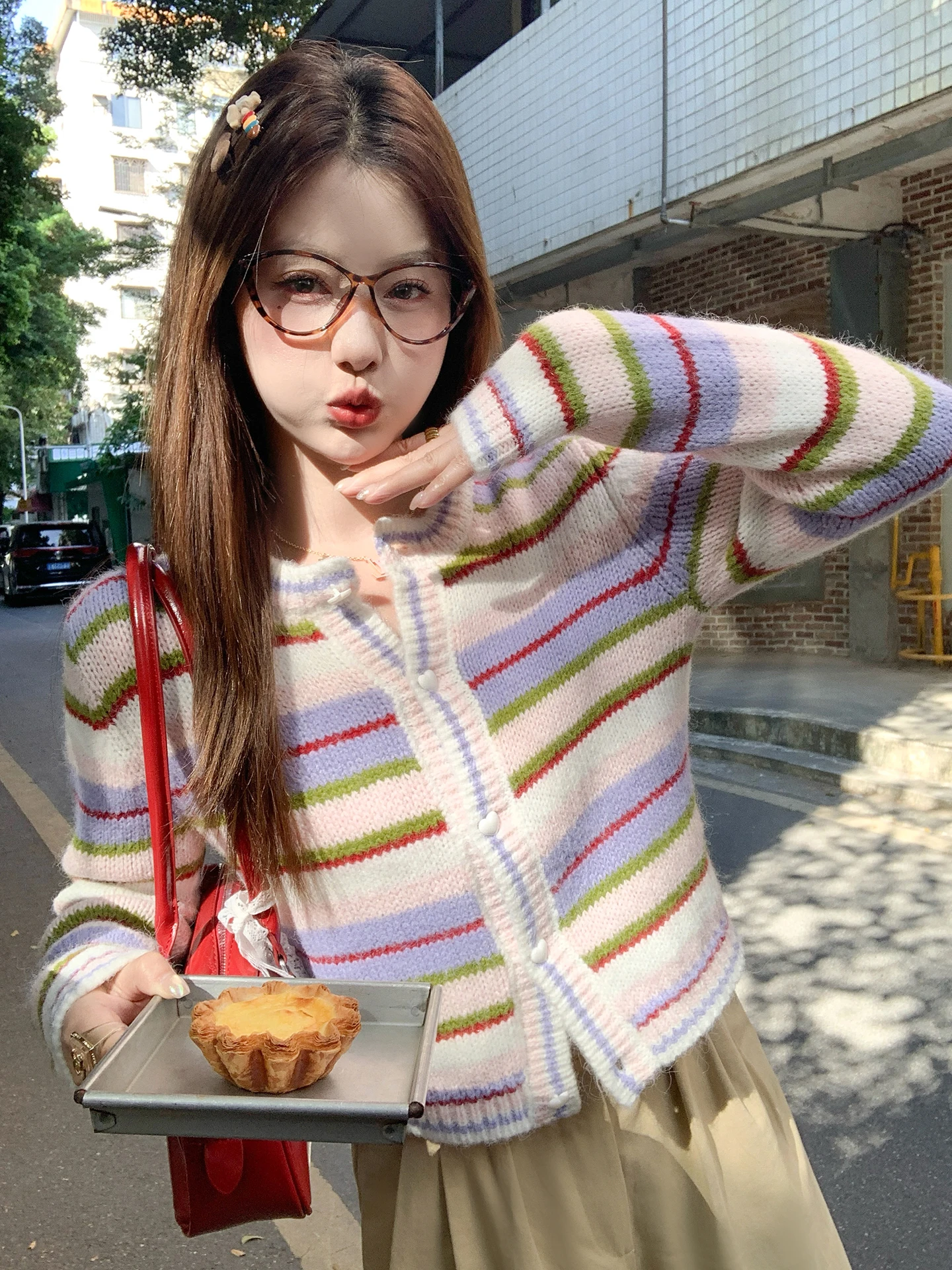 

Striped ort Knitted Open Cardigan Women's Korean Sle Loose Fit Long Sve Warm Top for Autumn Winter Small Size