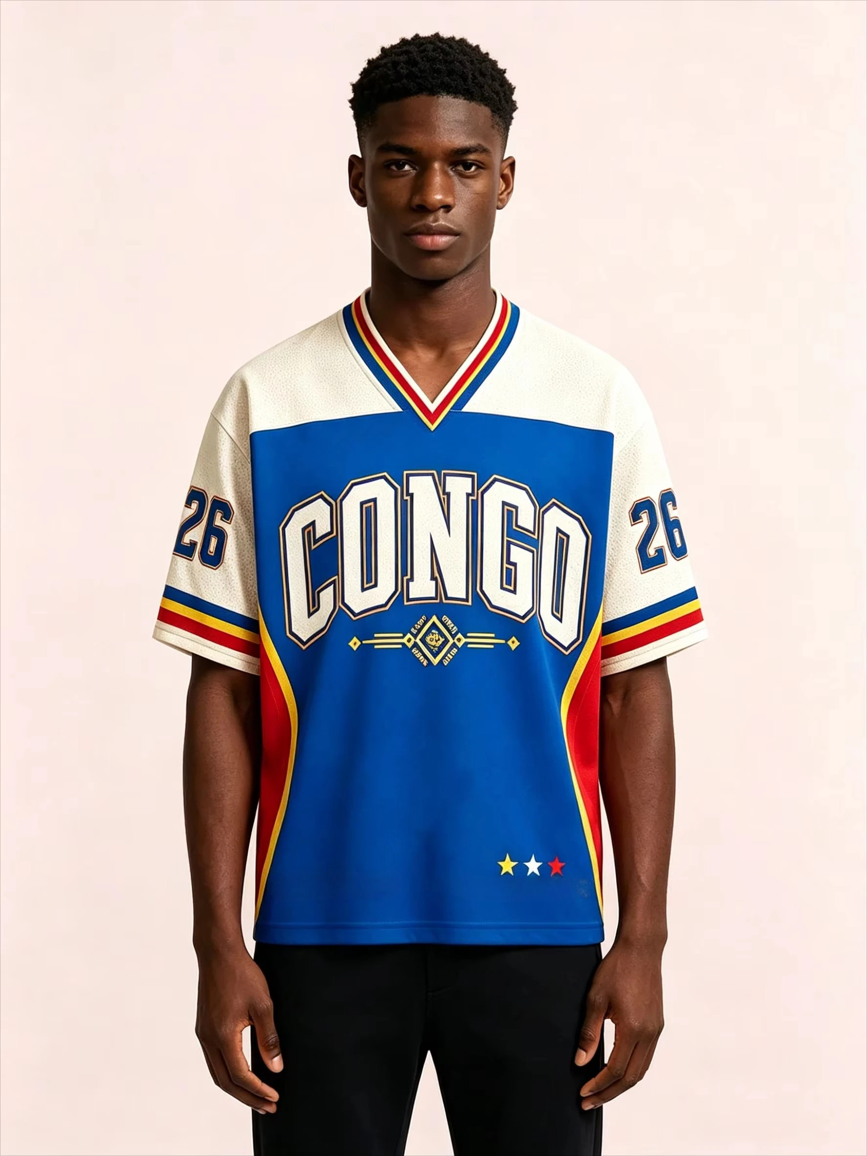 2026 Summer Unisex 3D DR Congo No.26 Soccer Fan Jersey Retro V-neck Oversized T-shirt Football Streetwear Sports Tee